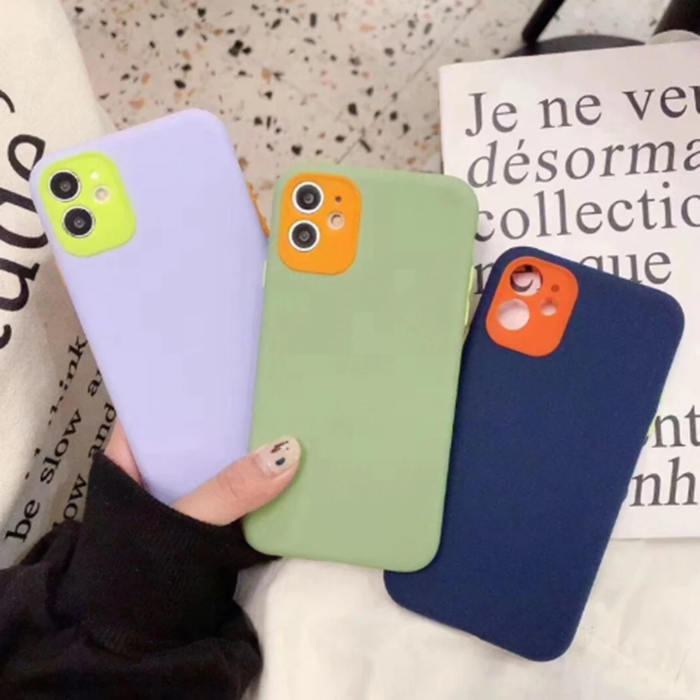 Soft Simple Fashion Silicone Phone Case For Apple iPhone 8 7 6 6S Plus X XR XS 11 pro MAX SE 2020 Jelly Contrast Color Cover | Мобильные