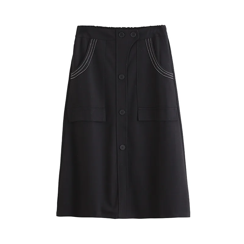 

spring new women's skirts show thin dark cold straight brocade Girl skirt pocket white line