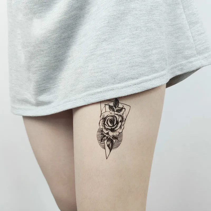 Наклейка тату временная для женщин большой стикер с черными розами цветочным