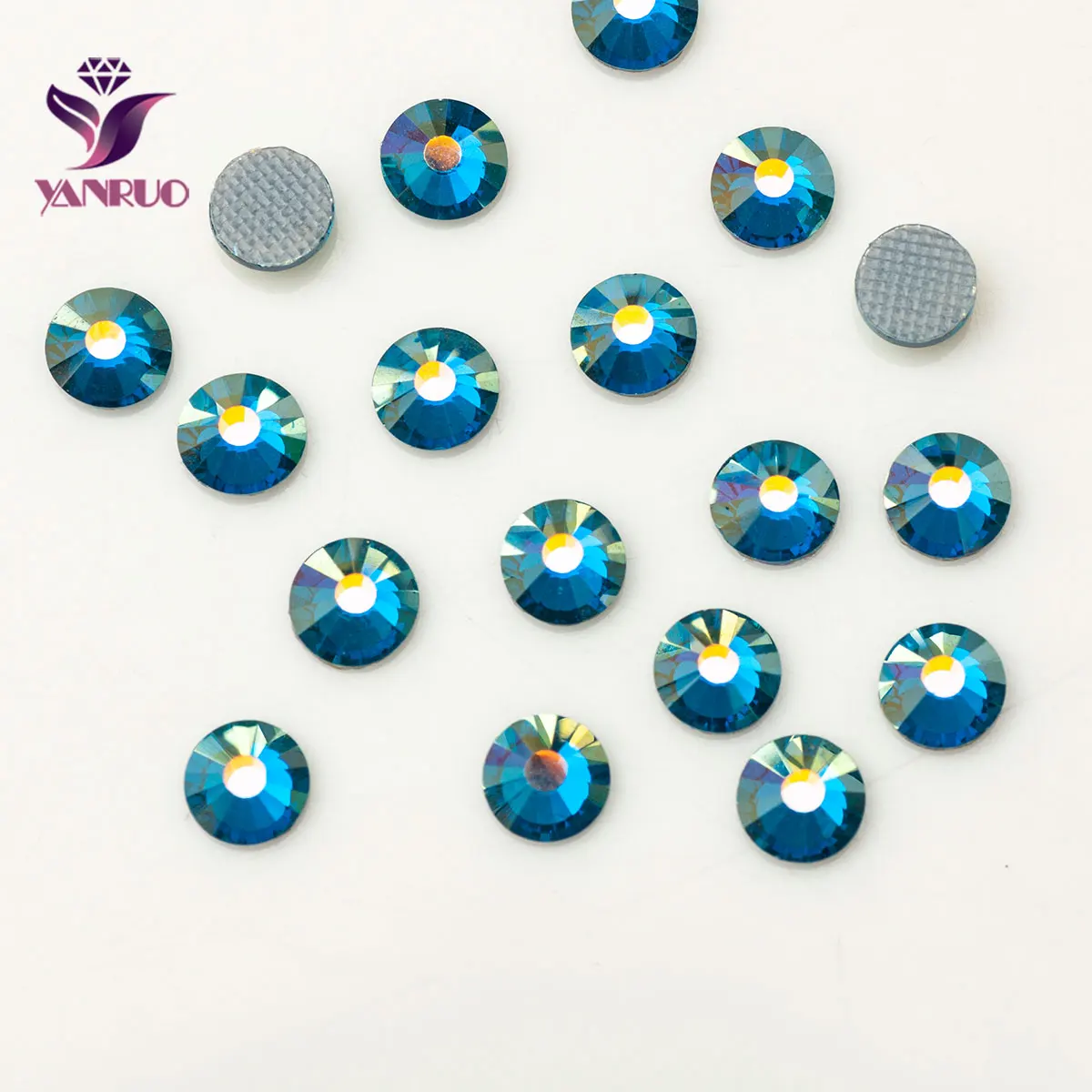 

YANRUO 2058HF Bule Zircon AB Flat Back Strass Hotfix Rhinestones Crystal Heat Iron Crystal Stones