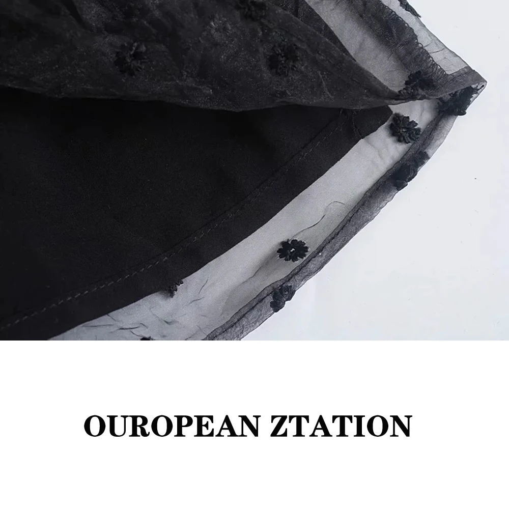 

Summer Woman Organza Black Floral Mini Princess Dress Women Fashion vestidos Short Puff Sleeve Ruffle Cute Lace Short Dresses