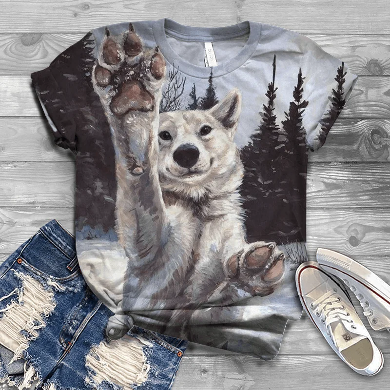 

2020 new hot sale summer short-sleeved 3DT shirt wolf head short-sleeved printing couple T-shirt animal top streetwear