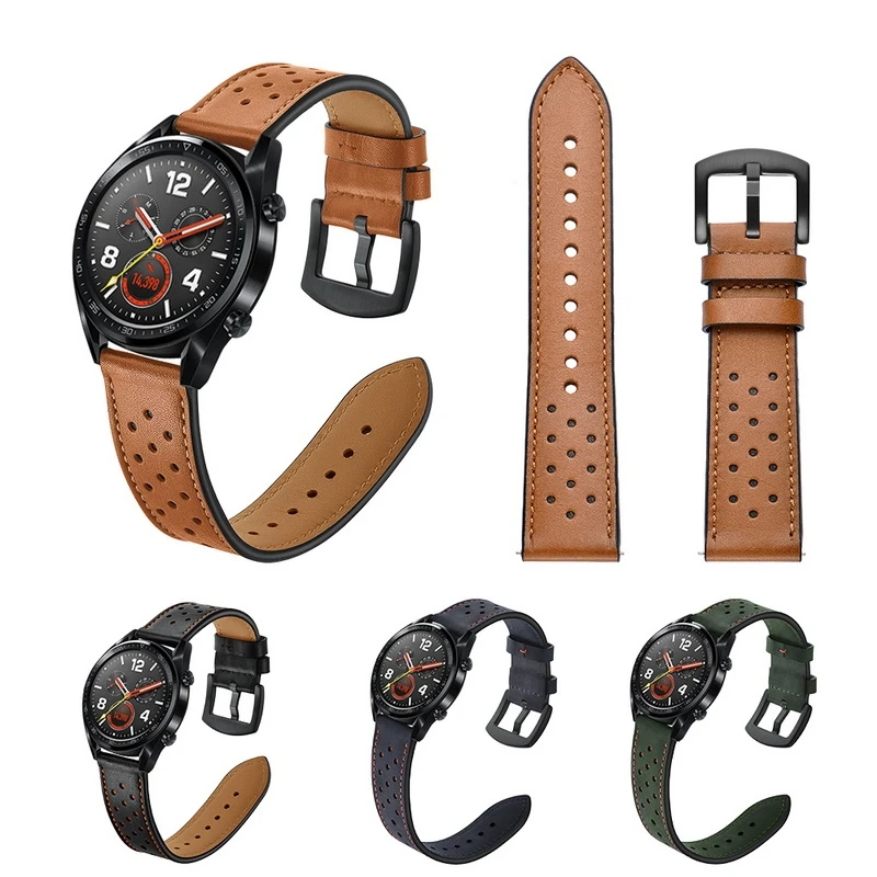 

Ремешок кожаный для Samsung Galaxy Watch 3/Huawei Watch GT2/Amazfit GTR, Воздухопроницаемый браслет для Huawei Watch 3, 22 мм 20 мм