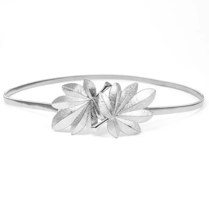 

Bridal Wedding Waistband Elastic Metal Maple Leaf Shape Women Party Dress Buckle Belt Simple Girl Accessories