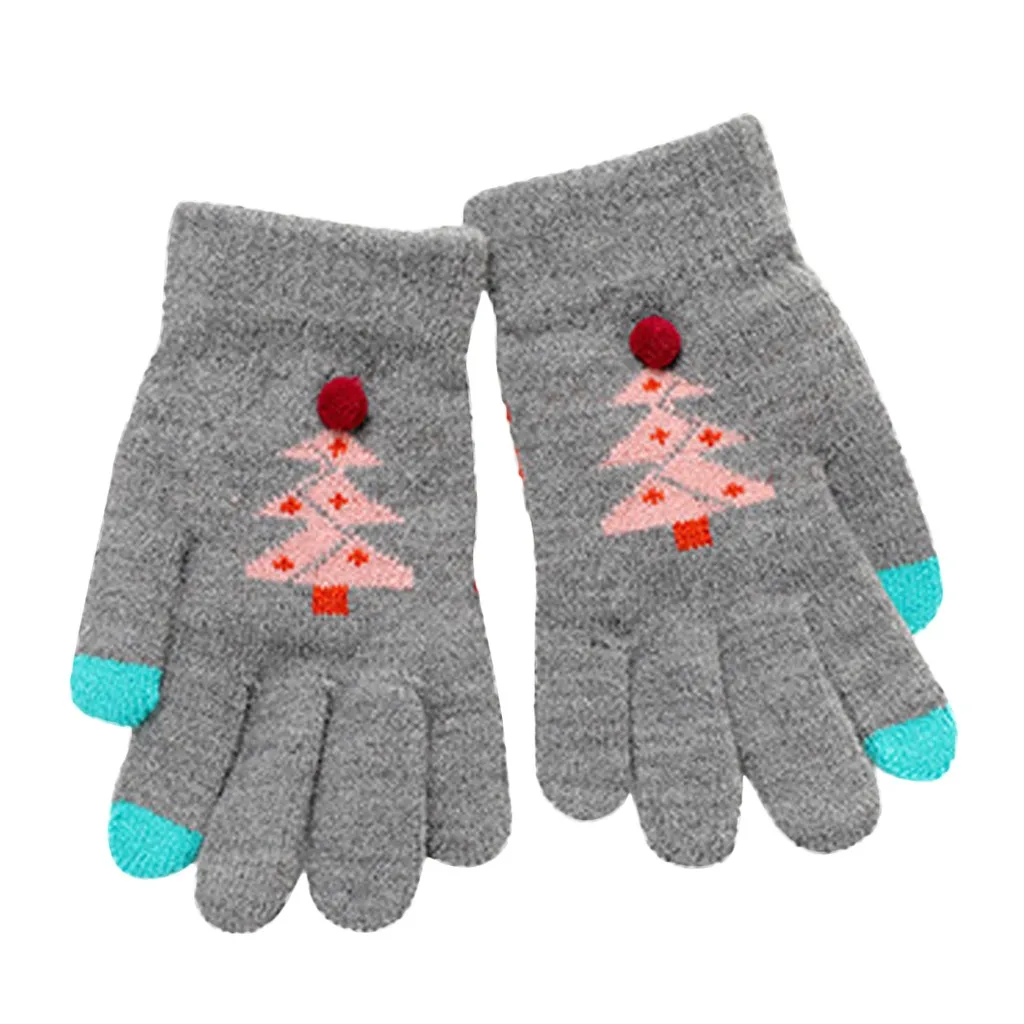 Детские перчатки 3 пары детские варежки вязаные с рисунком дерева на полный палец