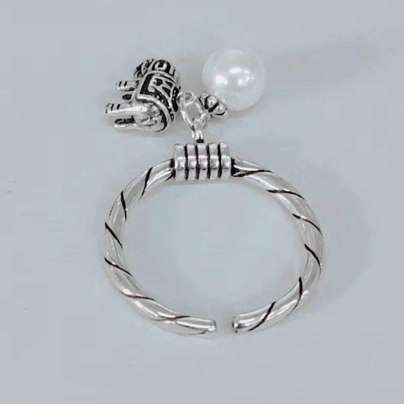 

Personality Vintage Elephant Pearl Pendant Rings Women Adjustable Open Rings Wedding Party Jewelry