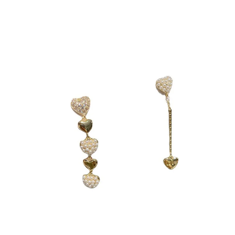 

Minar Charms Asymmetric Heart Long Tassel Earrings for Women Gold Color Metallic Simulated Pearls Love Drop Earrings Pendientes