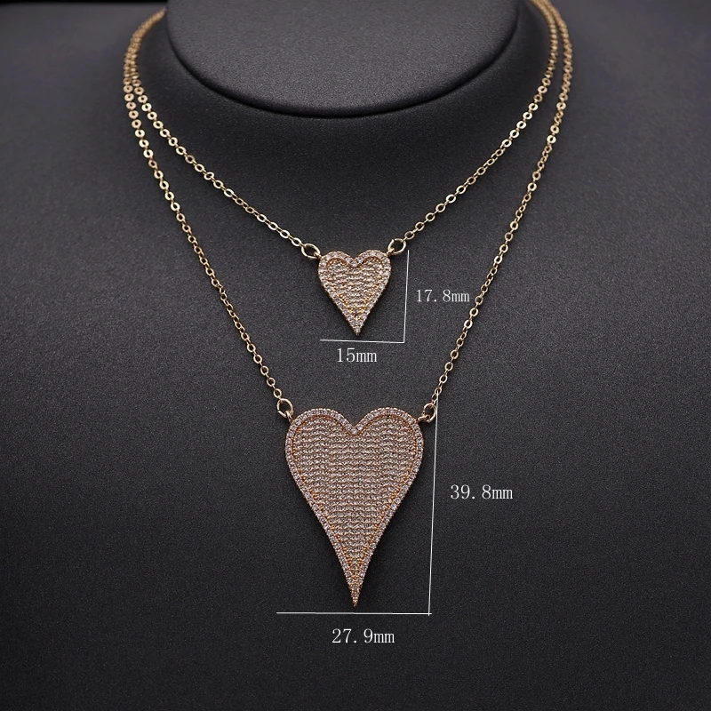 

Luxury Heart Stackable Necklaces For women personality Two pendant Chokers Necklace gold color cubic zirconia Dainty jewelry CZ