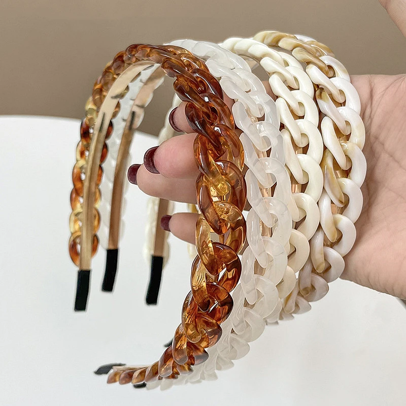 

Korean Style Chain Acrylic Leopard Headband Colorful Hairband For Women Girl Head Bezel Hair Hoop Wedding Hair Accessories