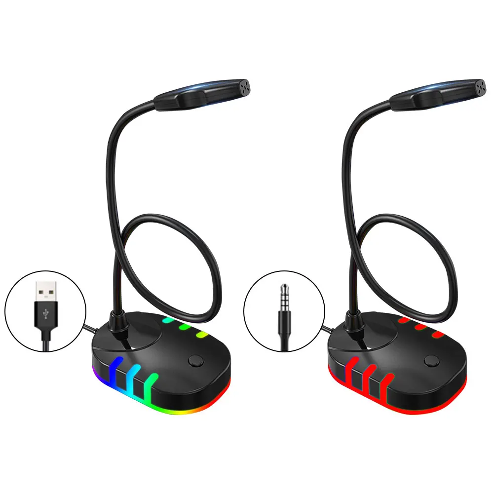 

Professional USB Gaming Microphone RGB Light Sound Card Noise Reduction Desktop Computer Game Video Recording Condenser Mic