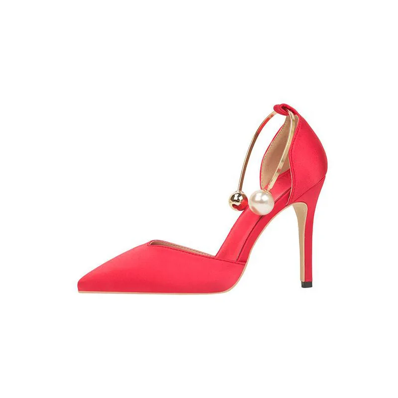 

Модная женская обувь 10 см на высоком каблуке и с мелким сатиновым вырезом, бежевого, красного цвета