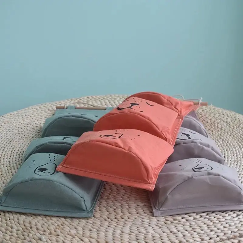 

1PC Nordic Animal Bear Kids Canvas Storage Bag 3 Pockets Children Bear Organizer Bag Canvas Storage Bag For Kids