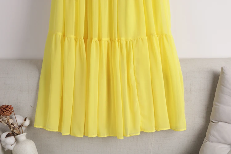 

GTGYFF Fashion Chiffon Skirts For Womens Summer Elastic High Waist Midi A Line Solid Jupe Femme 2021 Vintage Faldas Saias Yellow