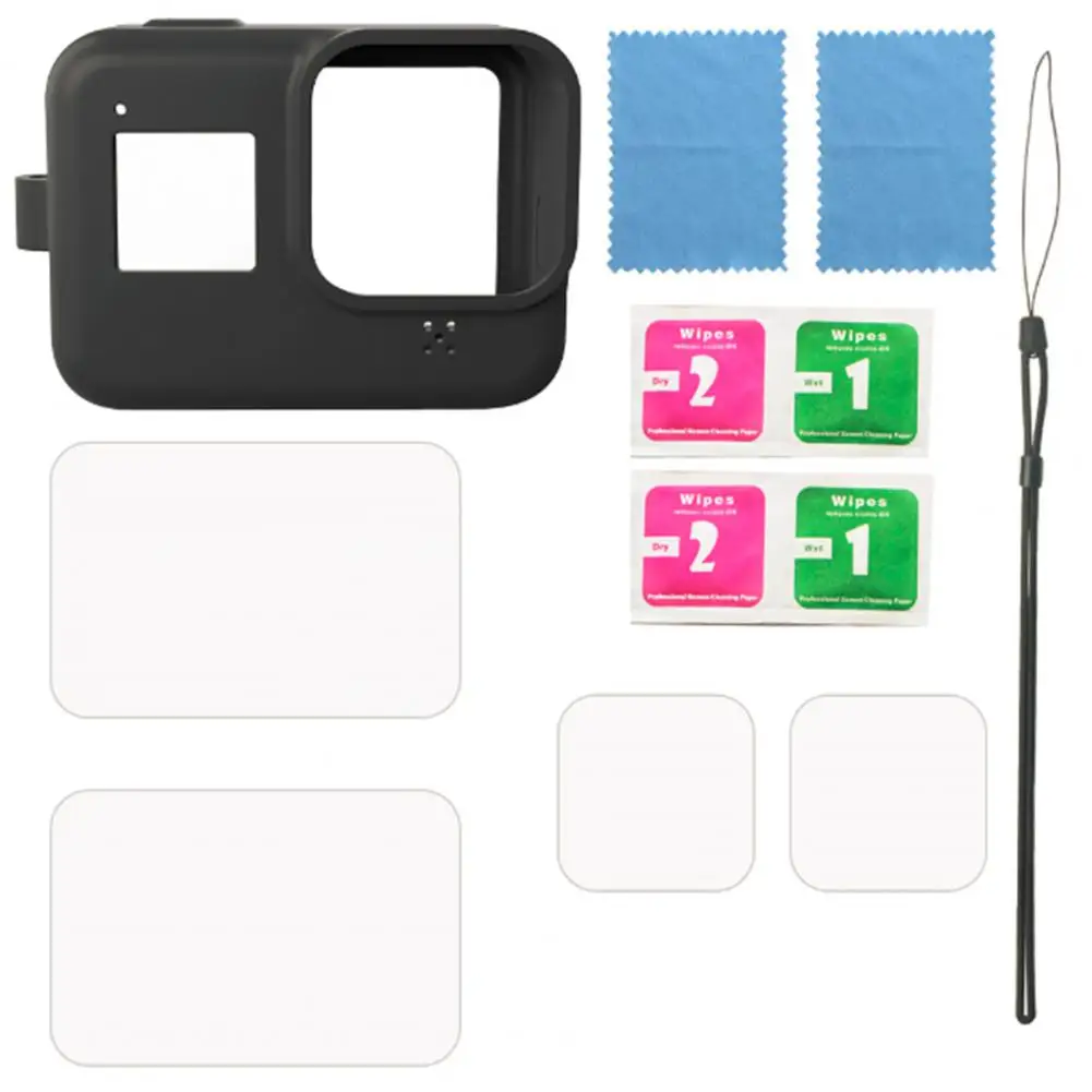 

Silicone Case for GoPro Hero 8 Black Tempered Glass Screen Protector Protective Lens Film Housing Cover for Go Pro 8 Accessories