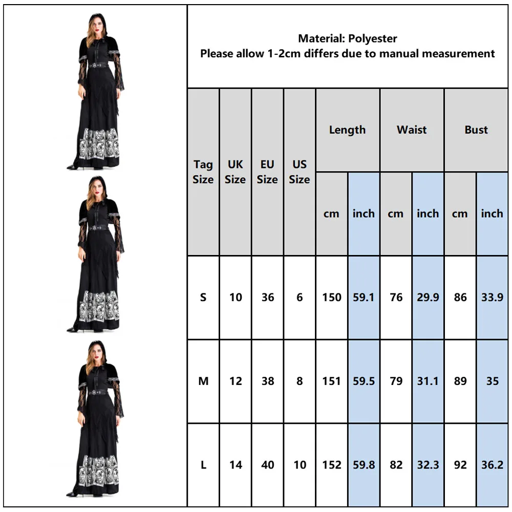 

Black Halloween Witch Costumes Girls women Ankel Length Dresses Devil Cosplay Outfits Fancy Evil Queen Christening Dress Up Gown