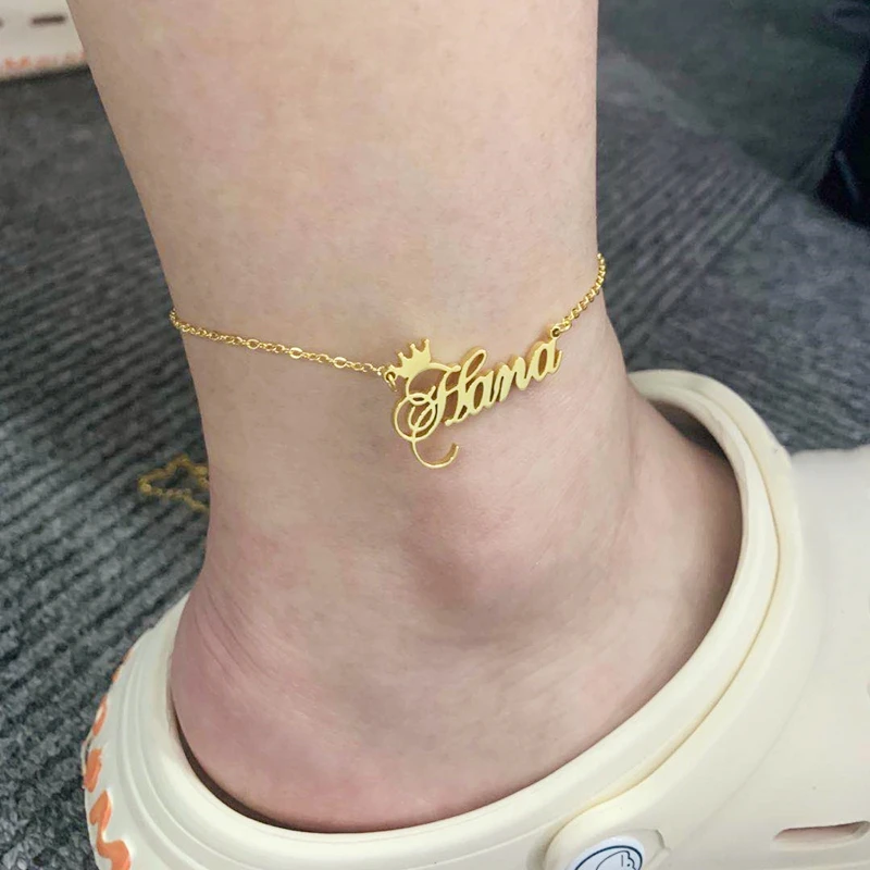 Cavigliera con nome corona personalizzata per gioielli da piede da donna bracciale cavigliera con catena a gamba in acciaio inossidabile Femme BFF Gifts