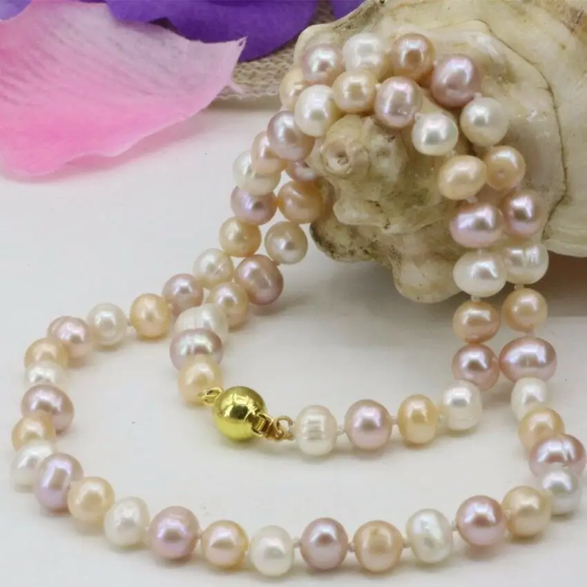 

8-9mm natural freshwater cultured Multicolor pearl necklace 18"