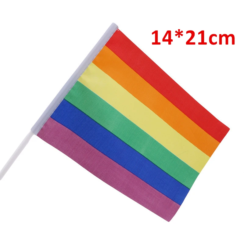 Радужный Флаг с флагштоком радуга гей лесбийский гомосексуал ЛГБТ 10 шт. 14 х21 см