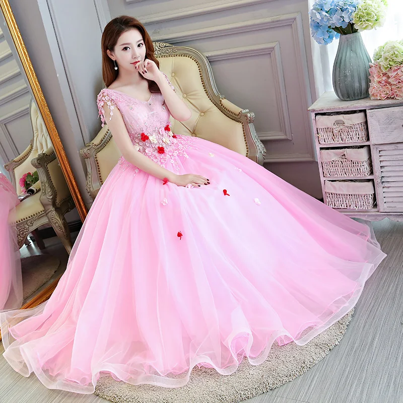Розовые платья для Quinceanera с аппликацией и бисером торжества разноцветные Бальные