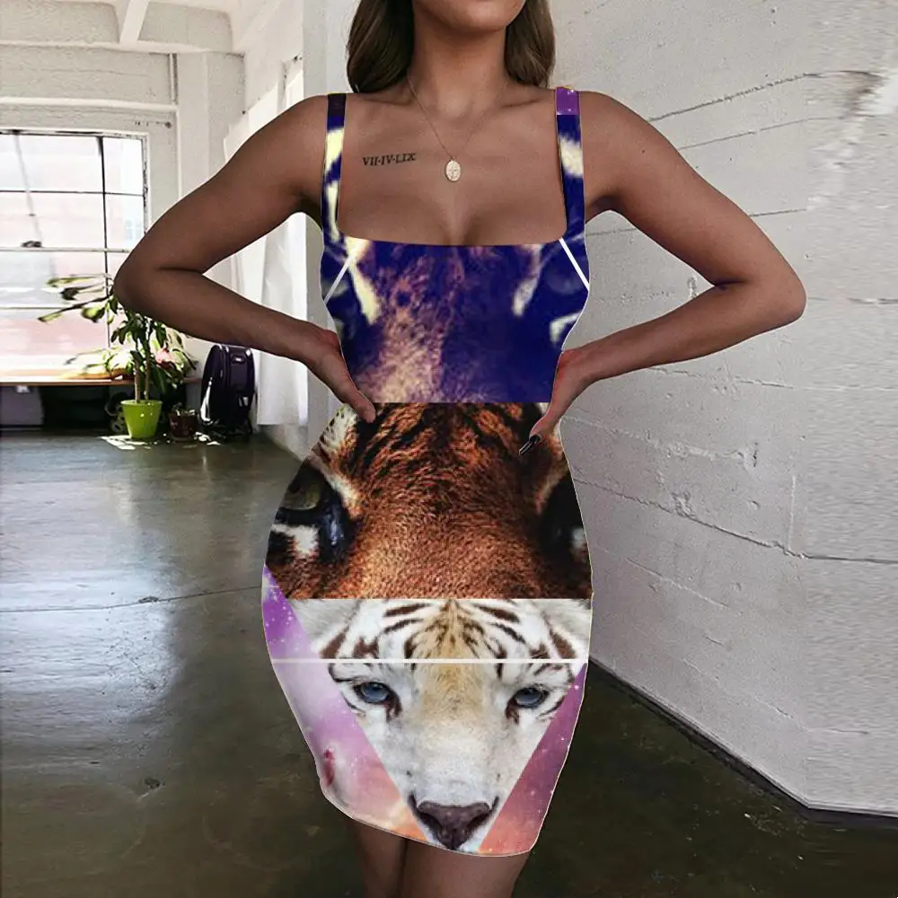 

Giyu Brand Tiger Dress Women Animal Sundress Galaxy Bodycon Dress Nebula 3d Print Womens Clothing Plus Size Short Korean Style