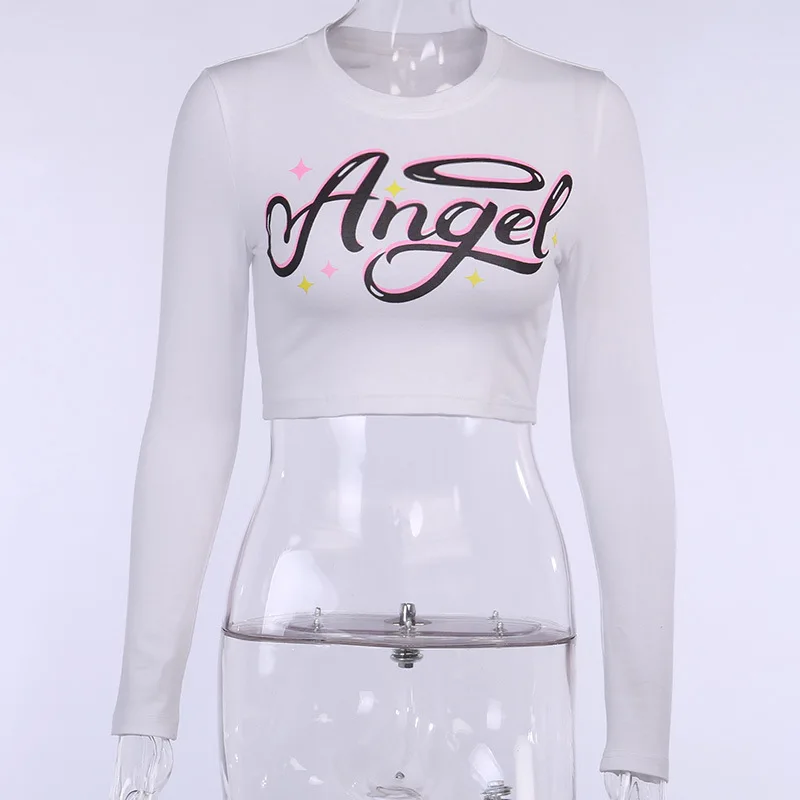 

Women T-Shirt Casual O-Neck Letter Long Sleeve Print Pullover Round Neck Slim Top New Summer Tops Sportswear