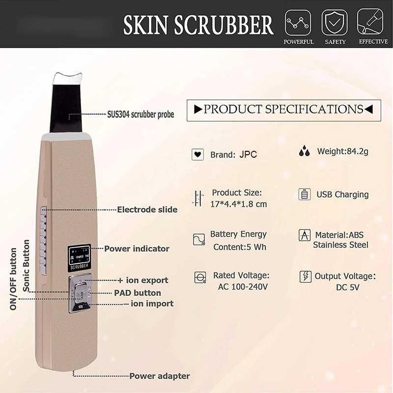 Ультразвуковой ионный скребок для кожи ухода за кожей лица удаление черных