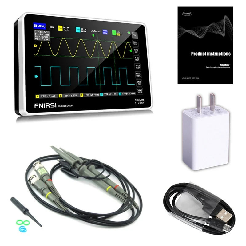 FNIRSI 1013D Digital Tablet Oscilloscope Dual Channel 100M Bandwidth 1GS Sampling Rate Mini Digital Oscilloscope-US Plug