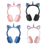 original unicorn headphones led flashing children headphone foldable music wireless headphones cat ear gaming headset kids gifts