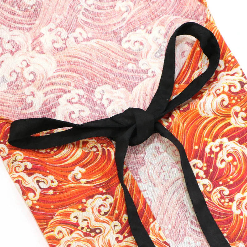 

High end movelty colorful wave allover print promotional apron natural breathable multifunction calico apron for couple