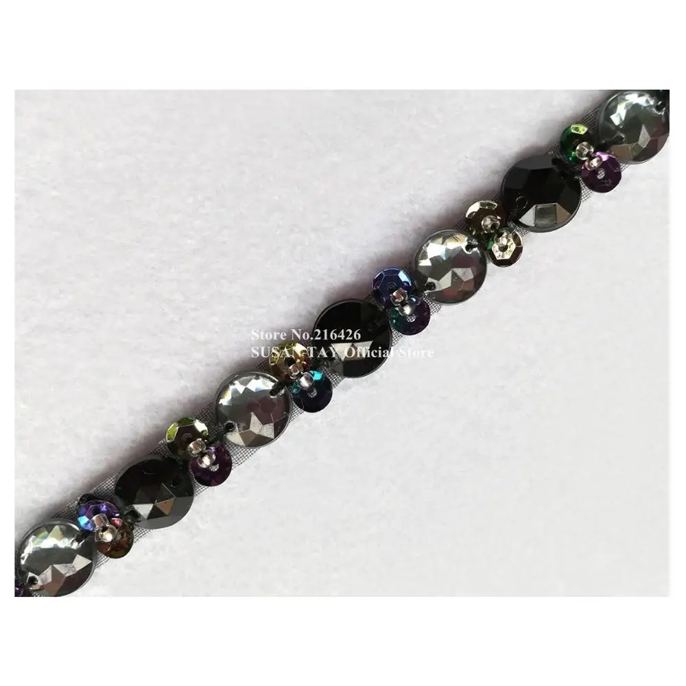 1 ярд х Новинка ручной работы 2 тоновое черное/серое украшенное бисером блестками