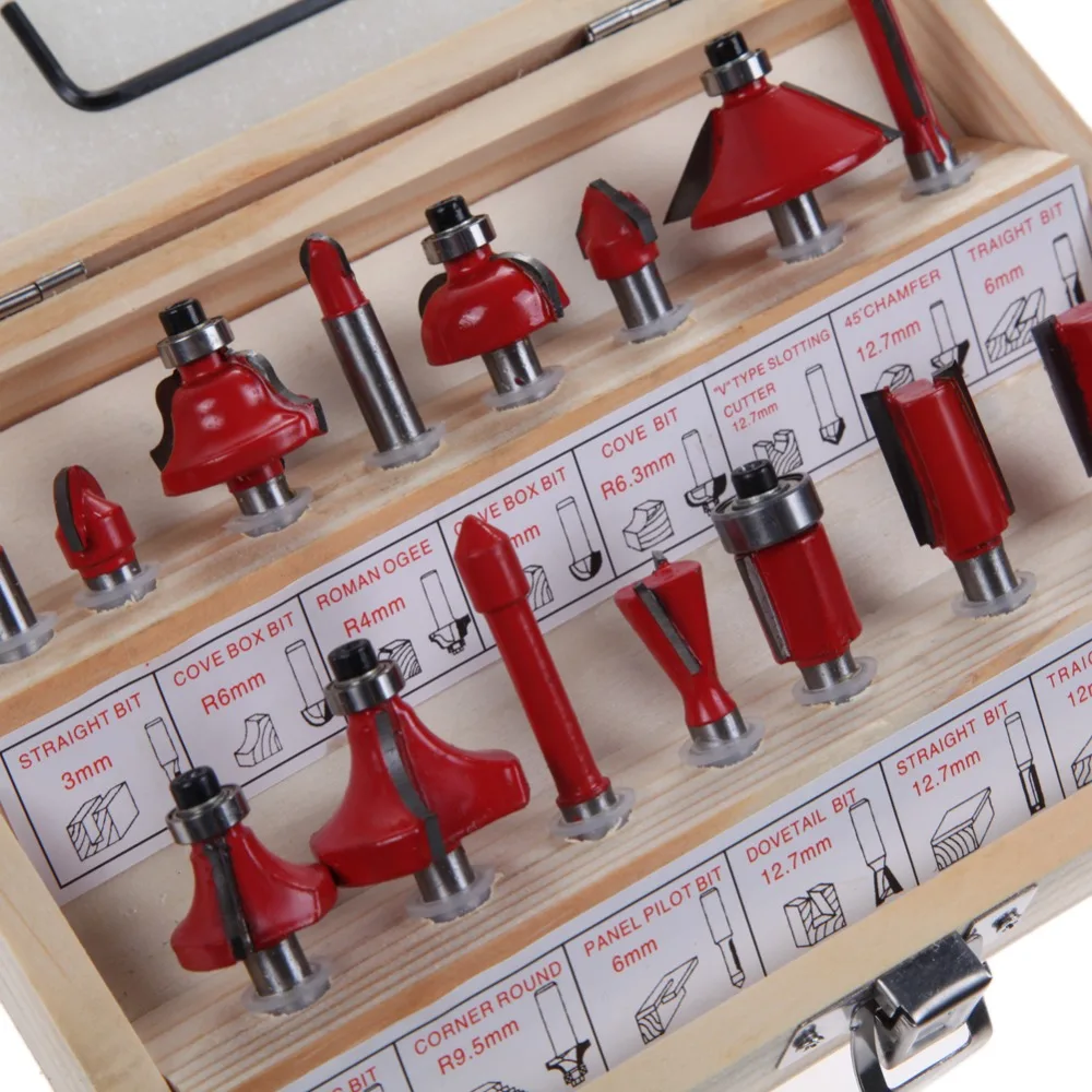 Набор фрез для деревообработки с хвостовиком 1/4 дюйма 6 35 мм 15 шт. | Инструменты