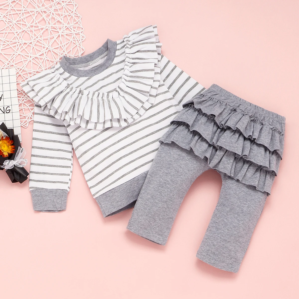 Мягкая хлопковая одежда для маленьких девочек комплект из 2 предметов Одежда