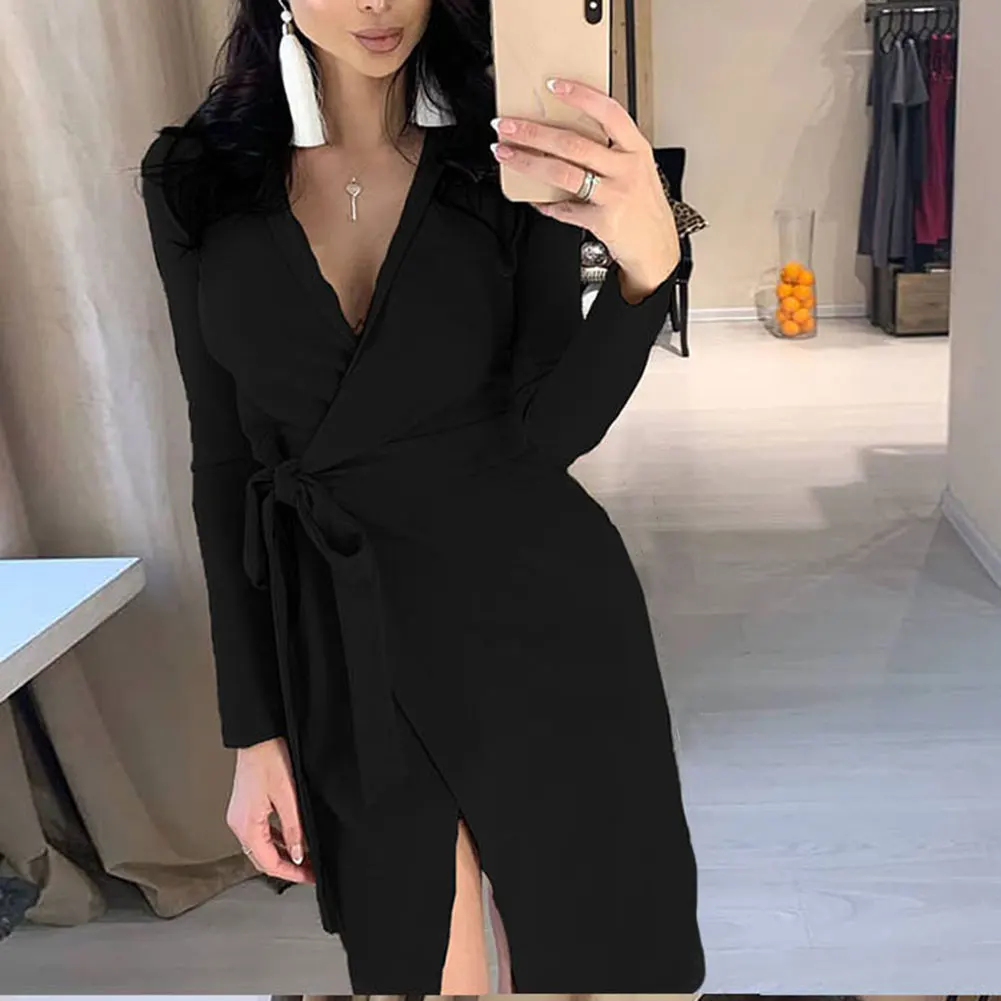 Женское платье туника с глубоким v образным вырезом и длинным рукавом вечерние