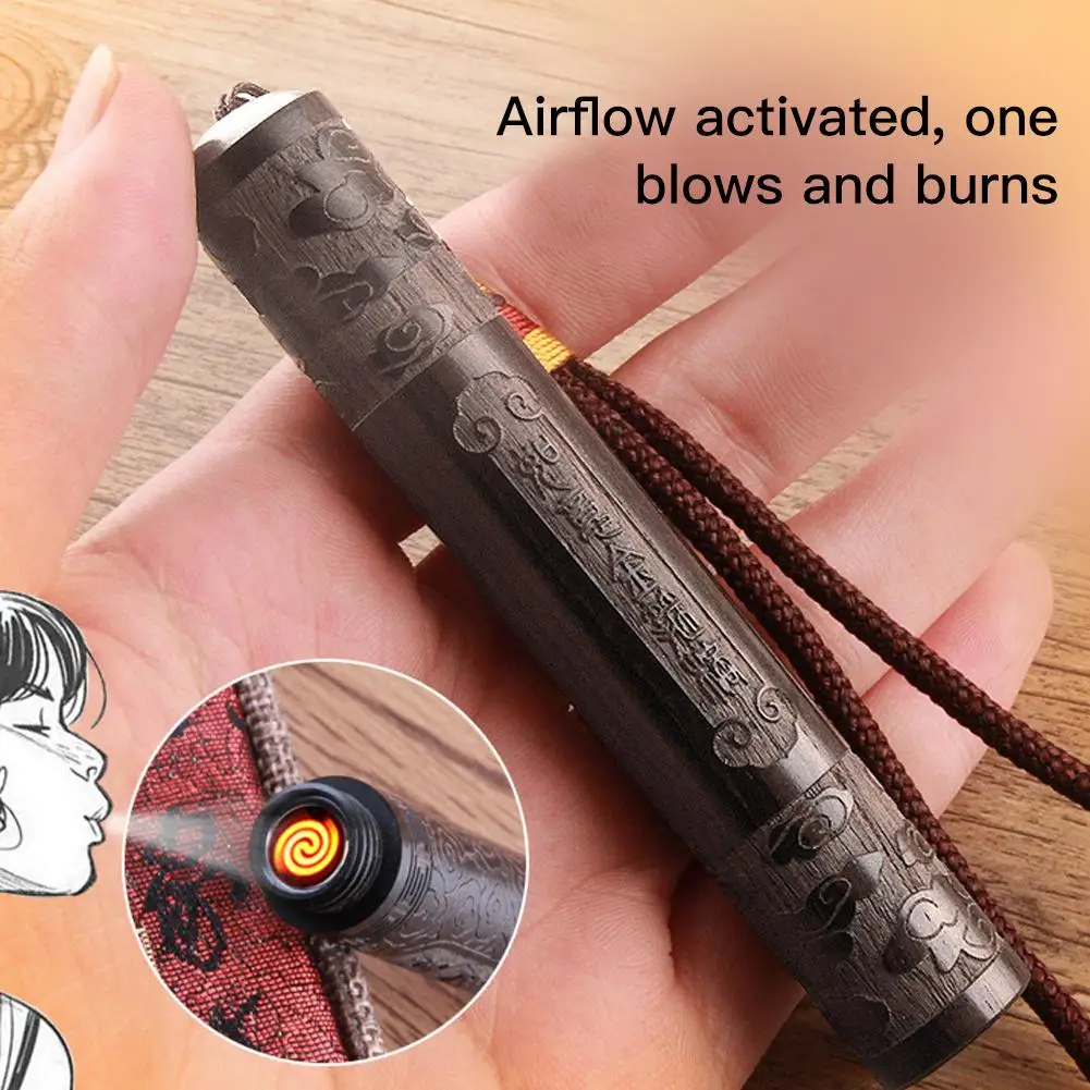 Зарядка через USB черные Зажигалка под дерево Творческий керосиновая Винтаж кулон