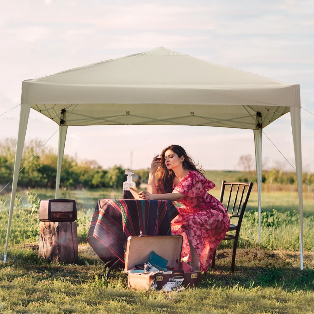 

Waterproof In Good Condition Ventilated Right Angle Folding White Powder-coated Steel Frame Khaki Practical Tent