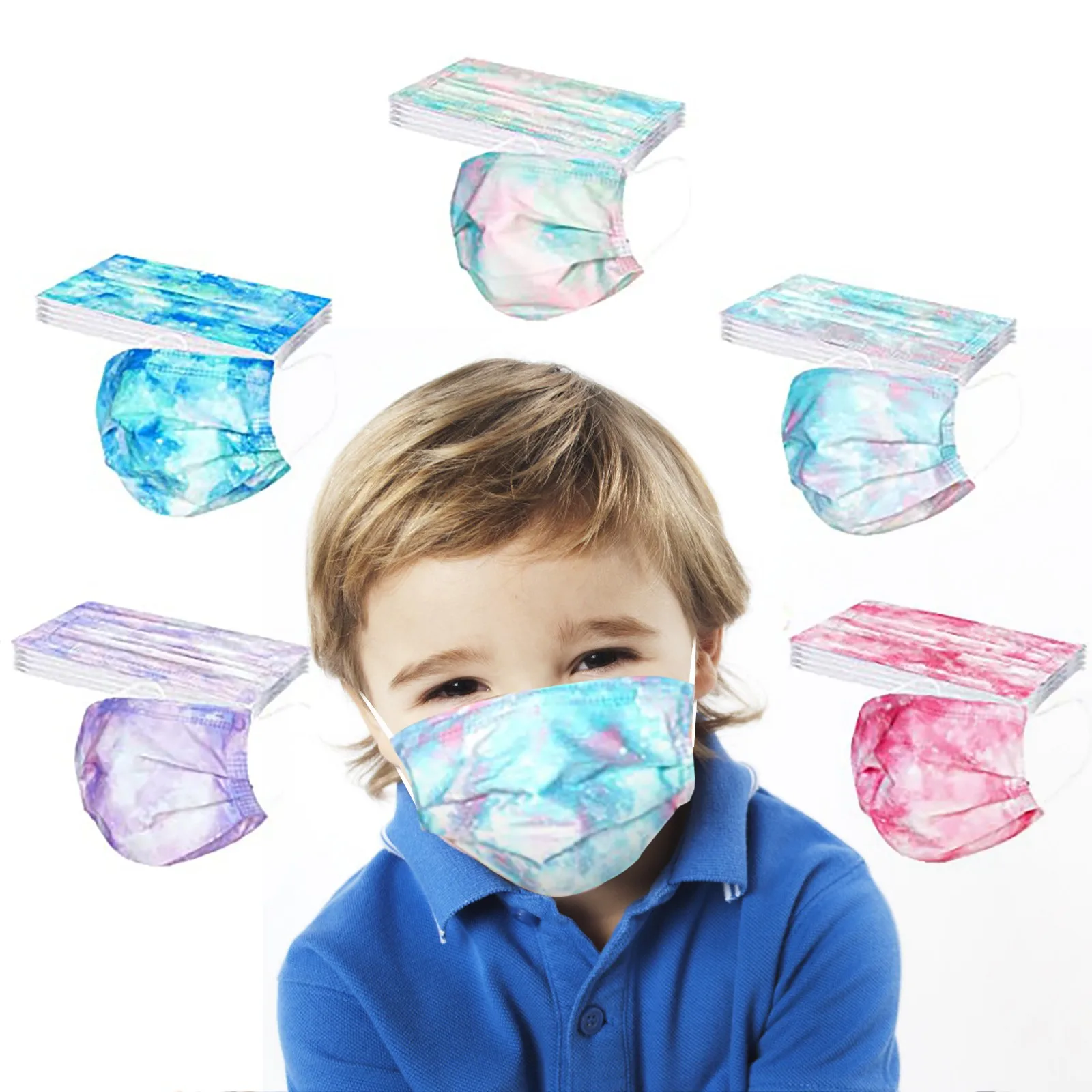 

50pc Children's Masks Tie Dye Star Printing Protective Face Masks 3ply Mask Dustproof Filter Pm2.5 Mask Earloop Bandage Masque