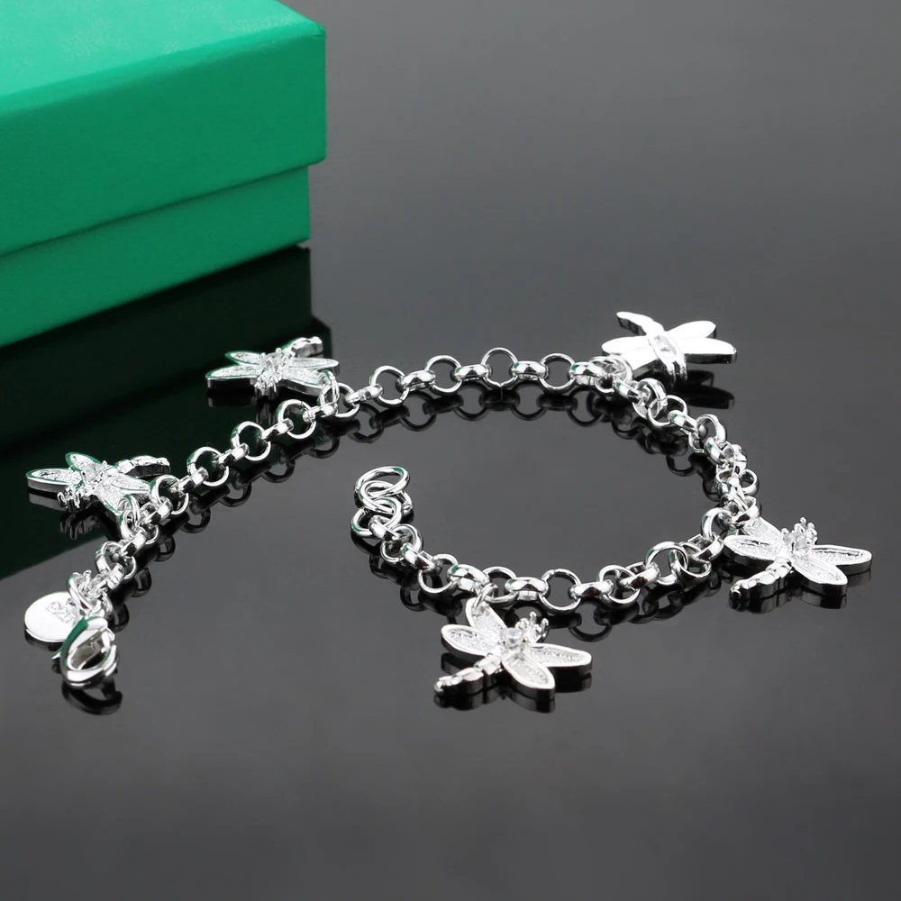 Симпатичные Стрекоза браслет браслеты шармы для ног с 100% 925 стерлингового