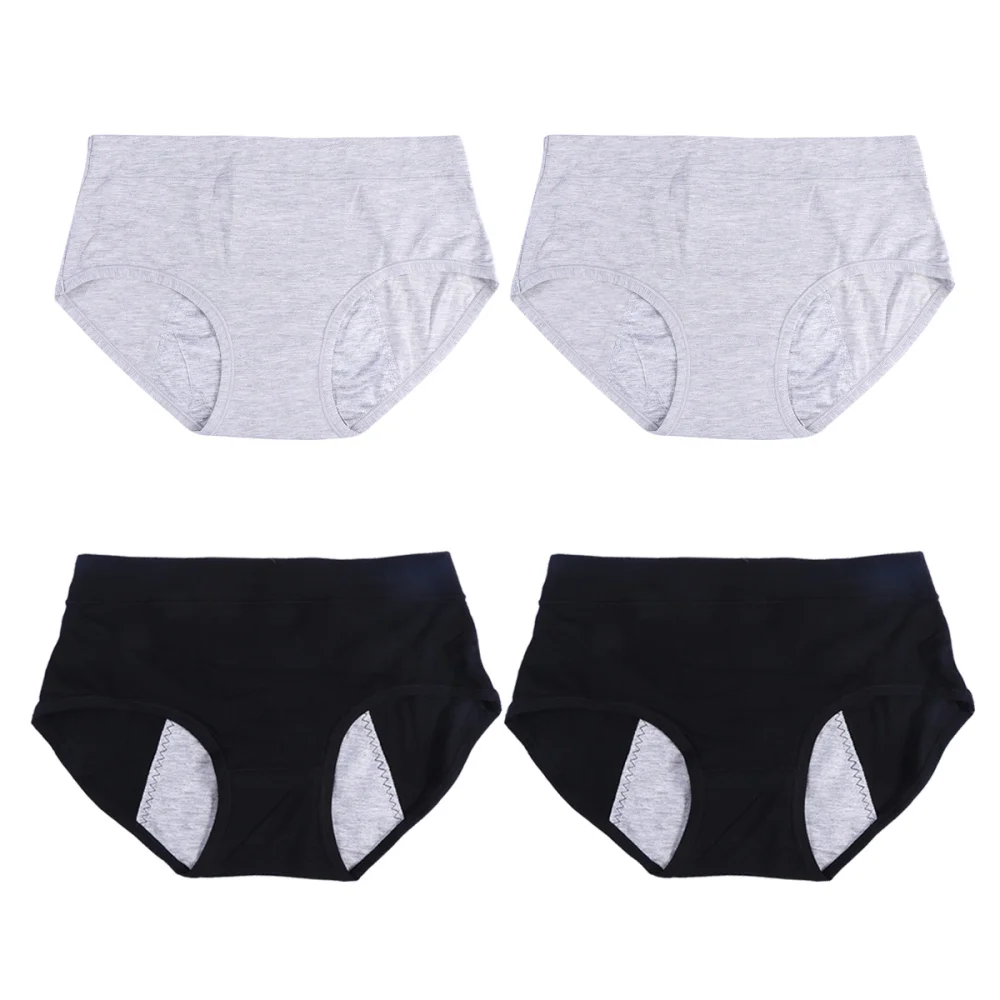 

4Pcs Womens Menstrual Underpants Period Briefs Teen Girls Leak Underpants Size (2pcs Black and 2pcs Grey)