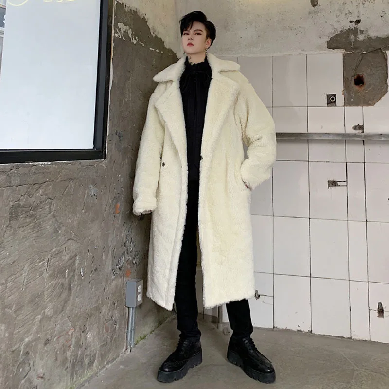 Мужские зимние свободные Толстые Поддельные ягненка ветровка пальто верхняя