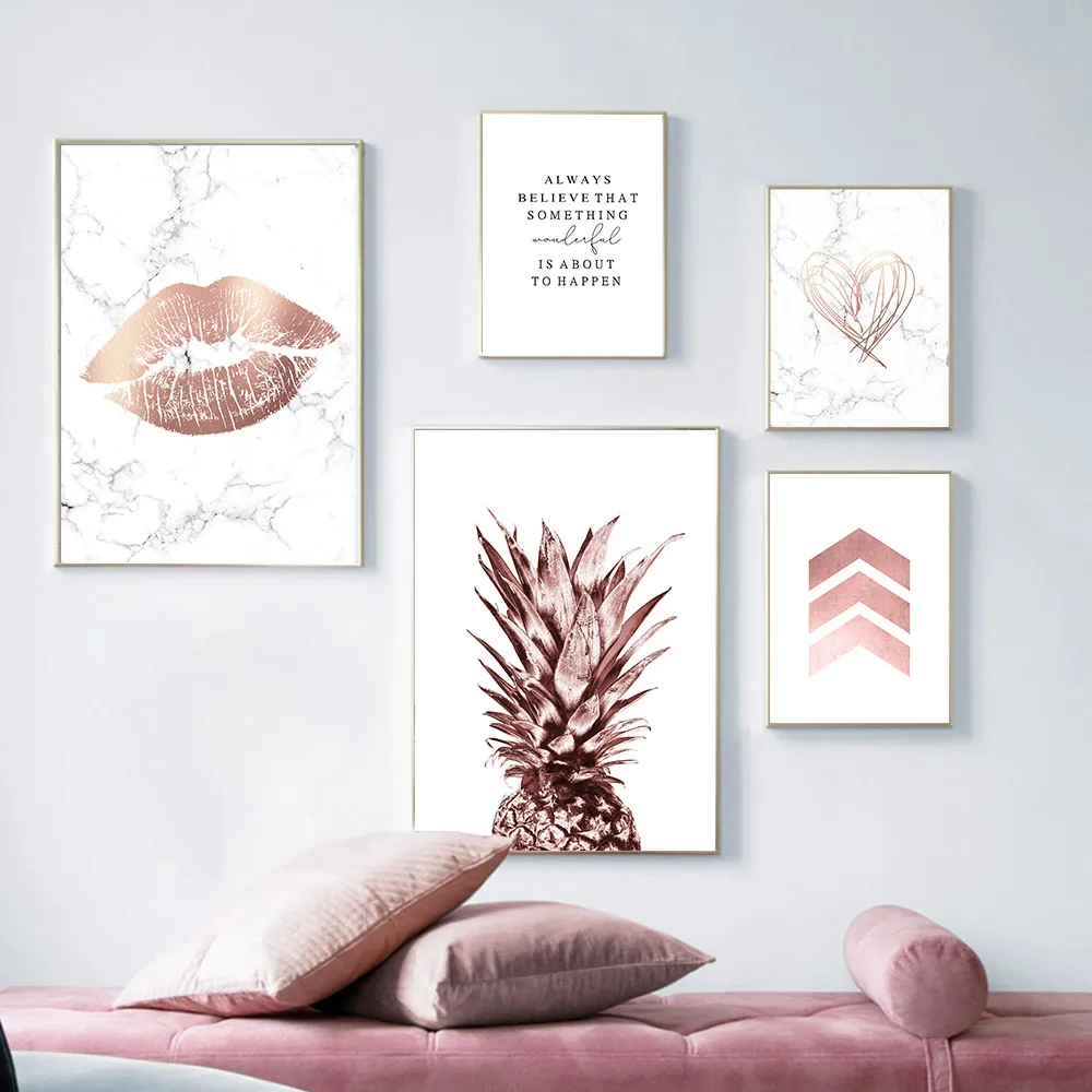 

Rose Gold Lip Poster Deer Abstract Painting Marble Canvas Prints Geometry Wall Art Poster Nordic Wall Pictures Living Room Decor