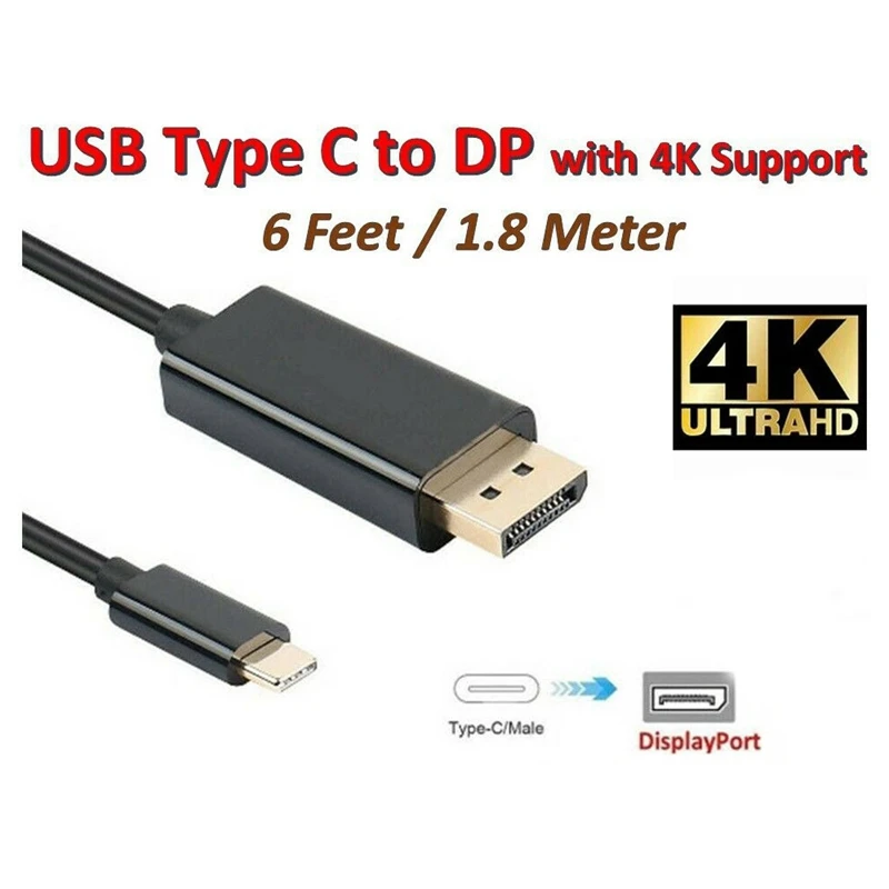 Лидер продаж Usb-C USB 3 1 Тип C к порту дисплея Dp штекер 4K @ 60 Гц 8 м 6 футов