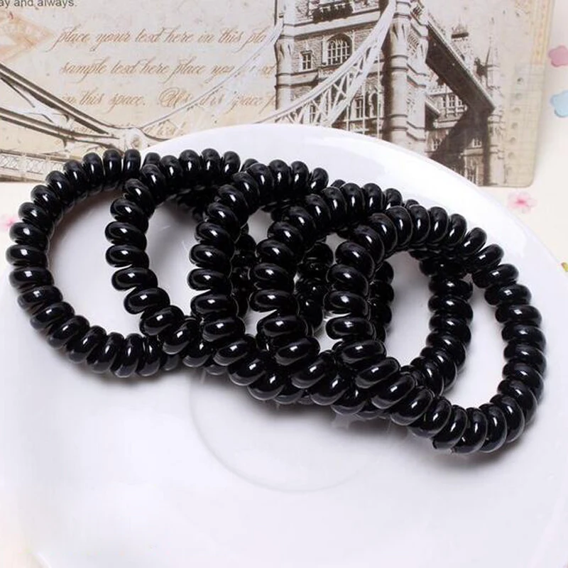 10/15/20Pcs Black Telephone Wire Line Elastic Hair Bands for Girls Scrunchies Spring Rubber Band Gum Accessories |