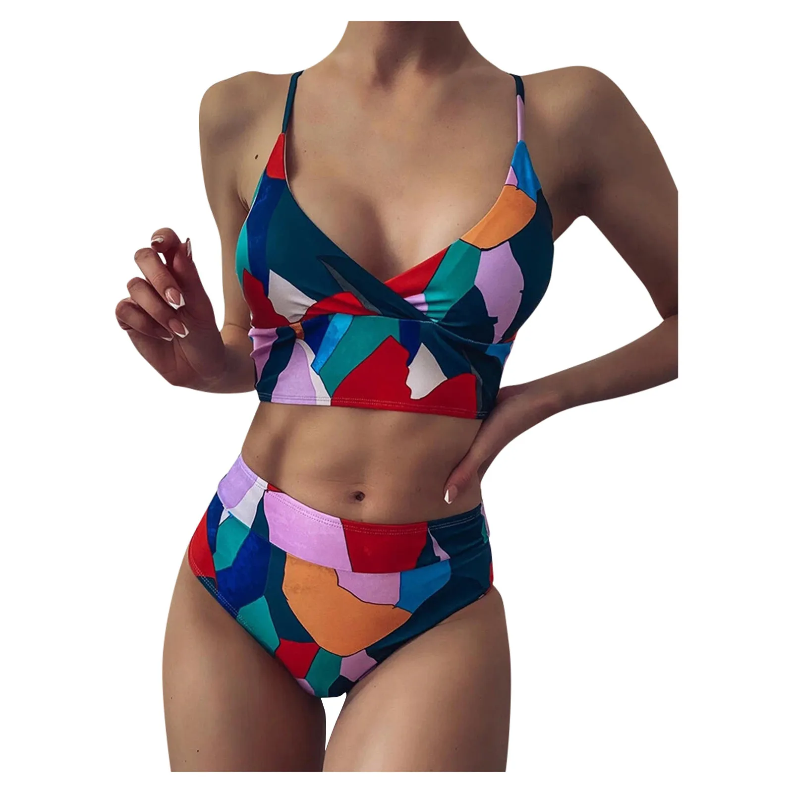 Бикини женские купальники Красочный геометрический принт на бретельках бикини с