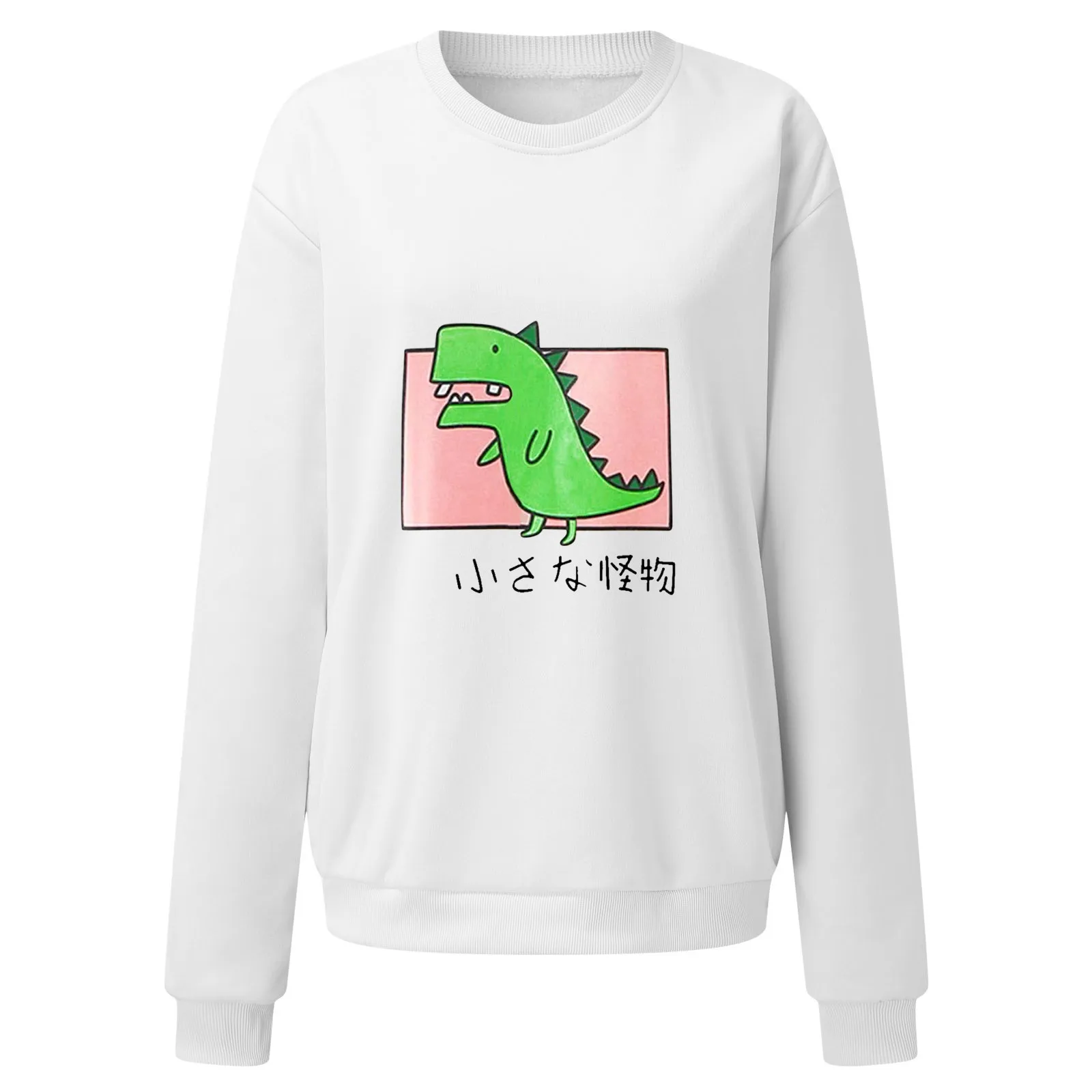 63# Hoodies Women Sweatshirt Japanese Style Kawaii Cartoon Dinosaur Hooded Autumn Spring Pullovers For Femaletop Sudadera Mujer