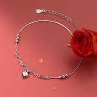 925 sterling silver heart shaped womens anklet jewelry fashion love foot bracelets on leg round beads snake chain 21 5 cm