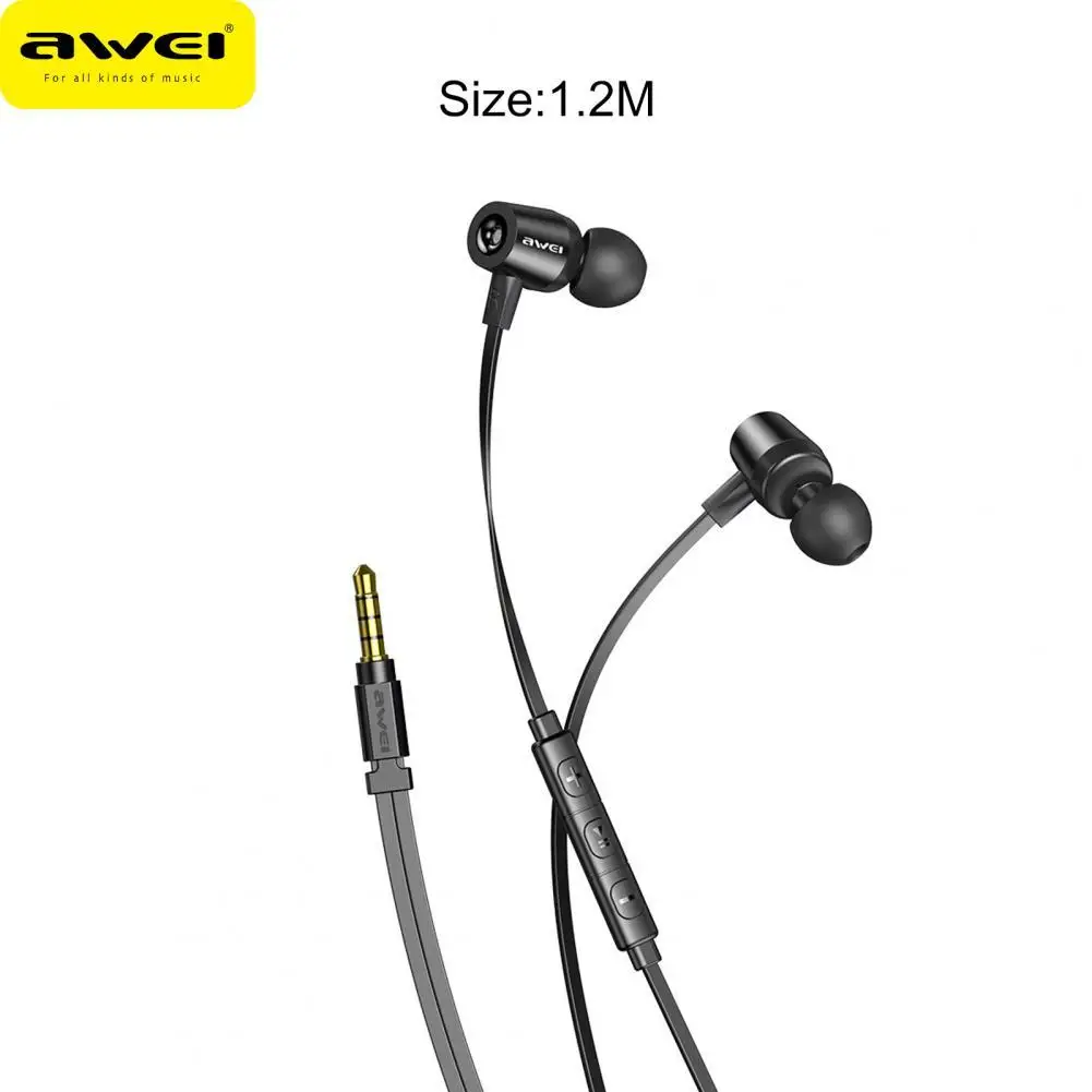 

AWEI L1 Wired Earphone In-ear 3D Stereo Heavy Bass Sound Black Headphone with Mic for MP3 1.2m Length Durable Sport Earbuds