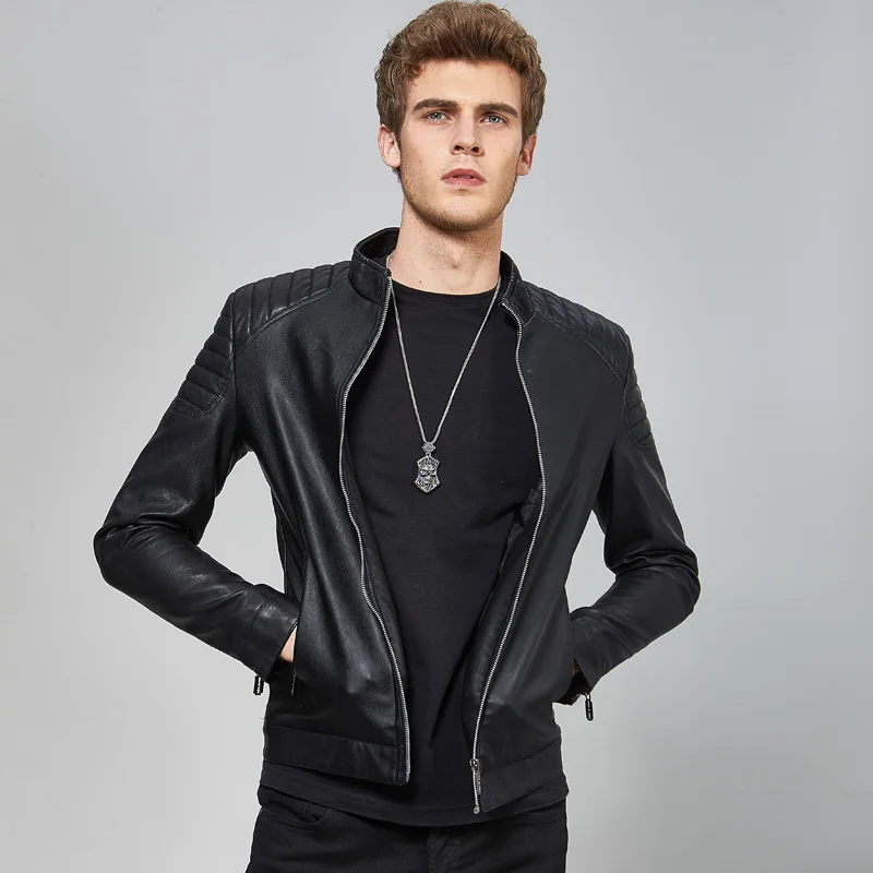 Мужские куртки 2021 новая осенняя приталенная кожаная мотоциклетная куртка с