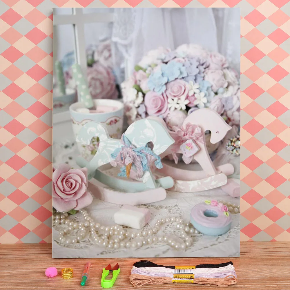 

Набор для вышивки крестом 11CT, Набор для вышивки крестиком с цветами розового цвета, DMC нитки, ручная работа, хобби