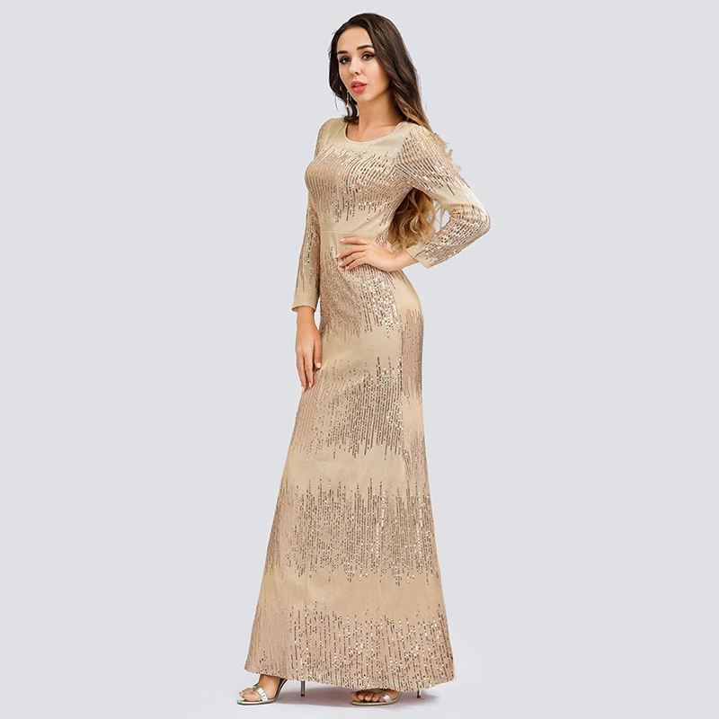 Вечернее платье Русалка Элегантное Шампанское длинное в пол с бисером вечерние