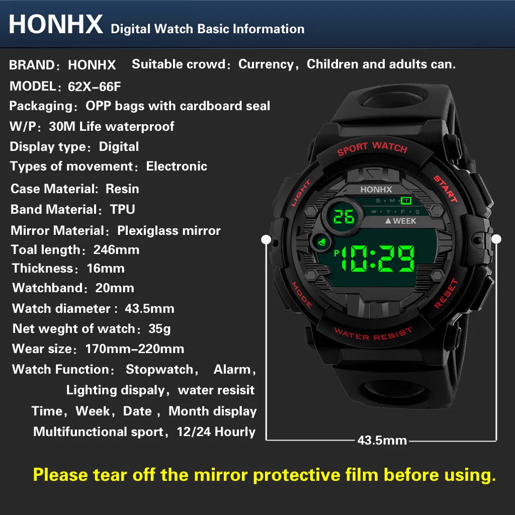 

2021 Luxury Mens Digital LED Watch Date Sport Men Outdoor Electronic Watch clock watches for women montre pour enfant F5